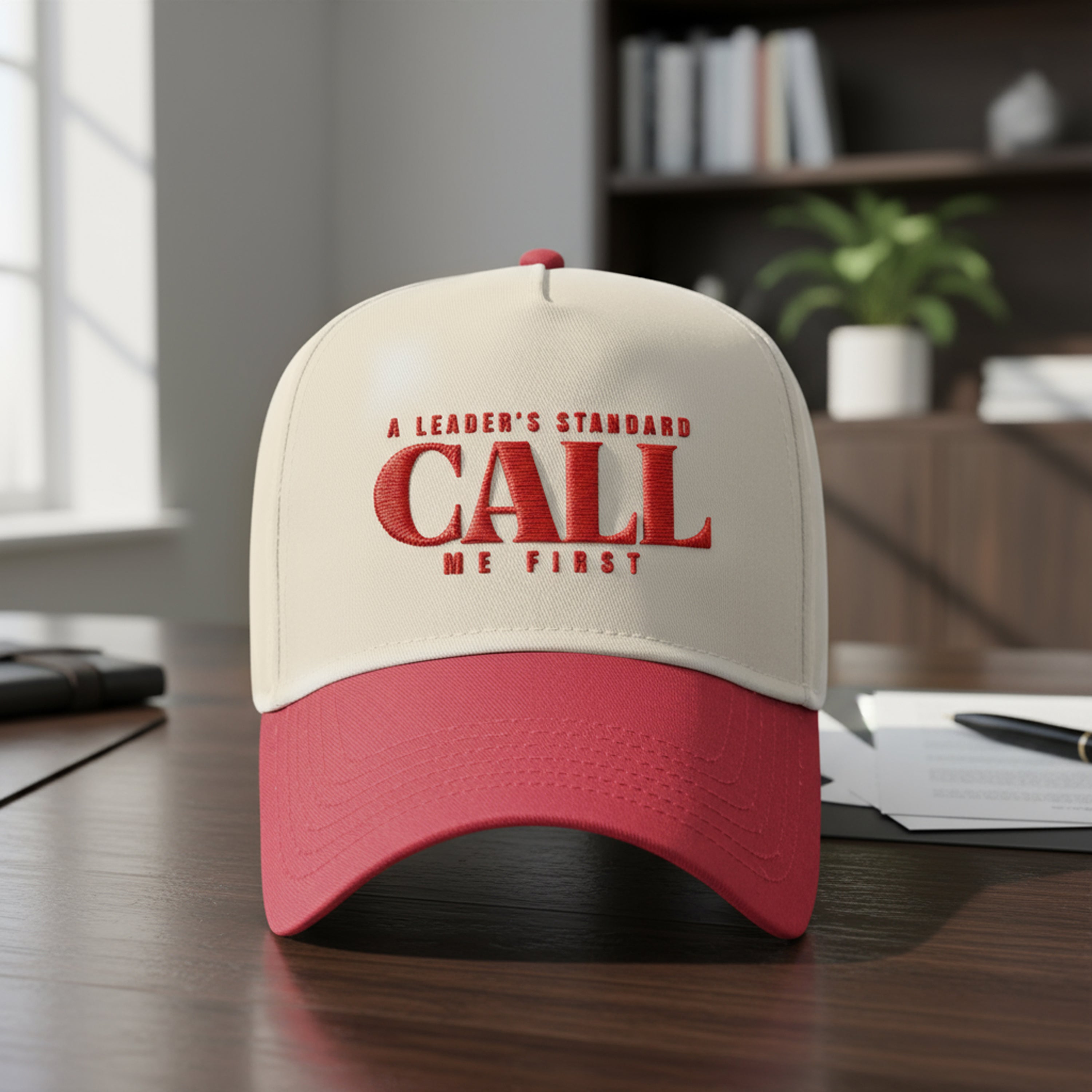 Pre Order- A Leader’s Standard Cap, Husband, Dad Hat, Christmas Gift for Dad, Father's Day Gift, Call Me First Hat, Casual Cap, Red and Beige Cap