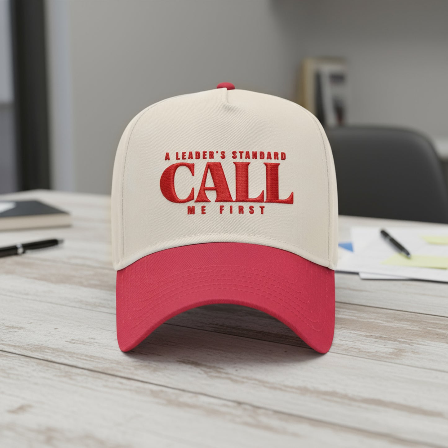 Pre Order- A Leader’s Standard Cap, Husband, Dad Hat, Christmas Gift for Dad, Father's Day Gift, Call Me First Hat, Casual Cap, Red and Beige Cap