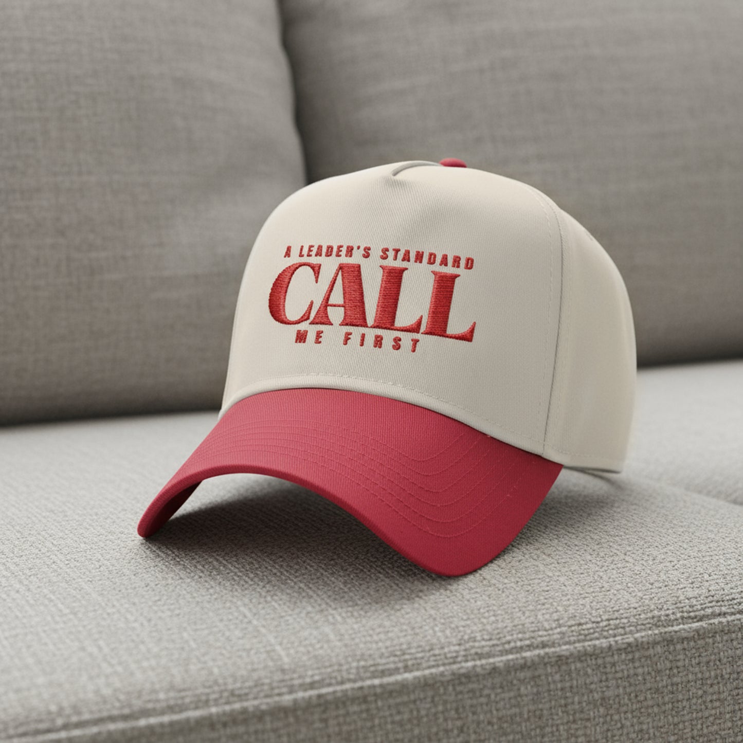 Pre Order- A Leader’s Standard Cap, Husband, Dad Hat, Christmas Gift for Dad, Father's Day Gift, Call Me First Hat, Casual Cap, Red and Beige Cap