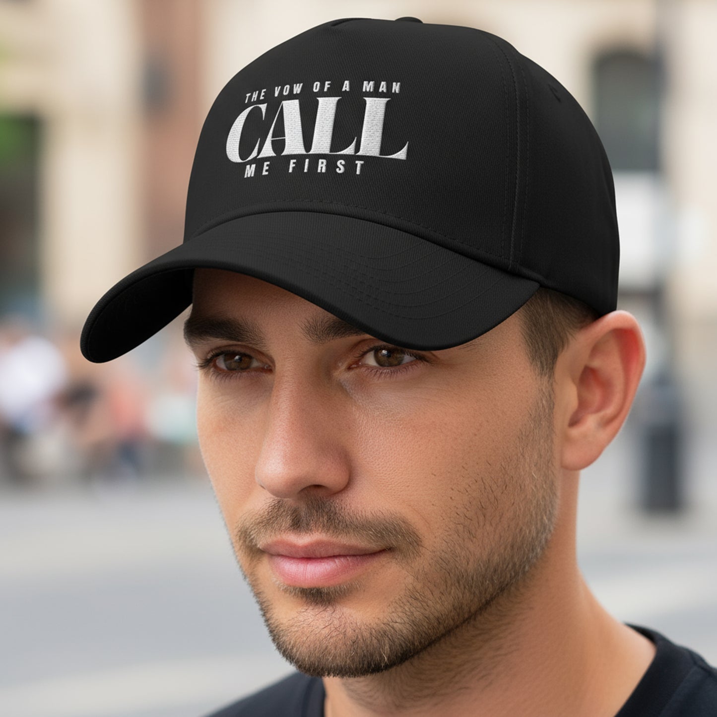 Pre Order- The Vow of A Man Stylish Mid Profile Baseball Cap - 'CALL ME FIRST' Hat for Men, Casual Wear, Gift for Him, Father's Day, Everyday Style Christmas gift for Dad or Husband