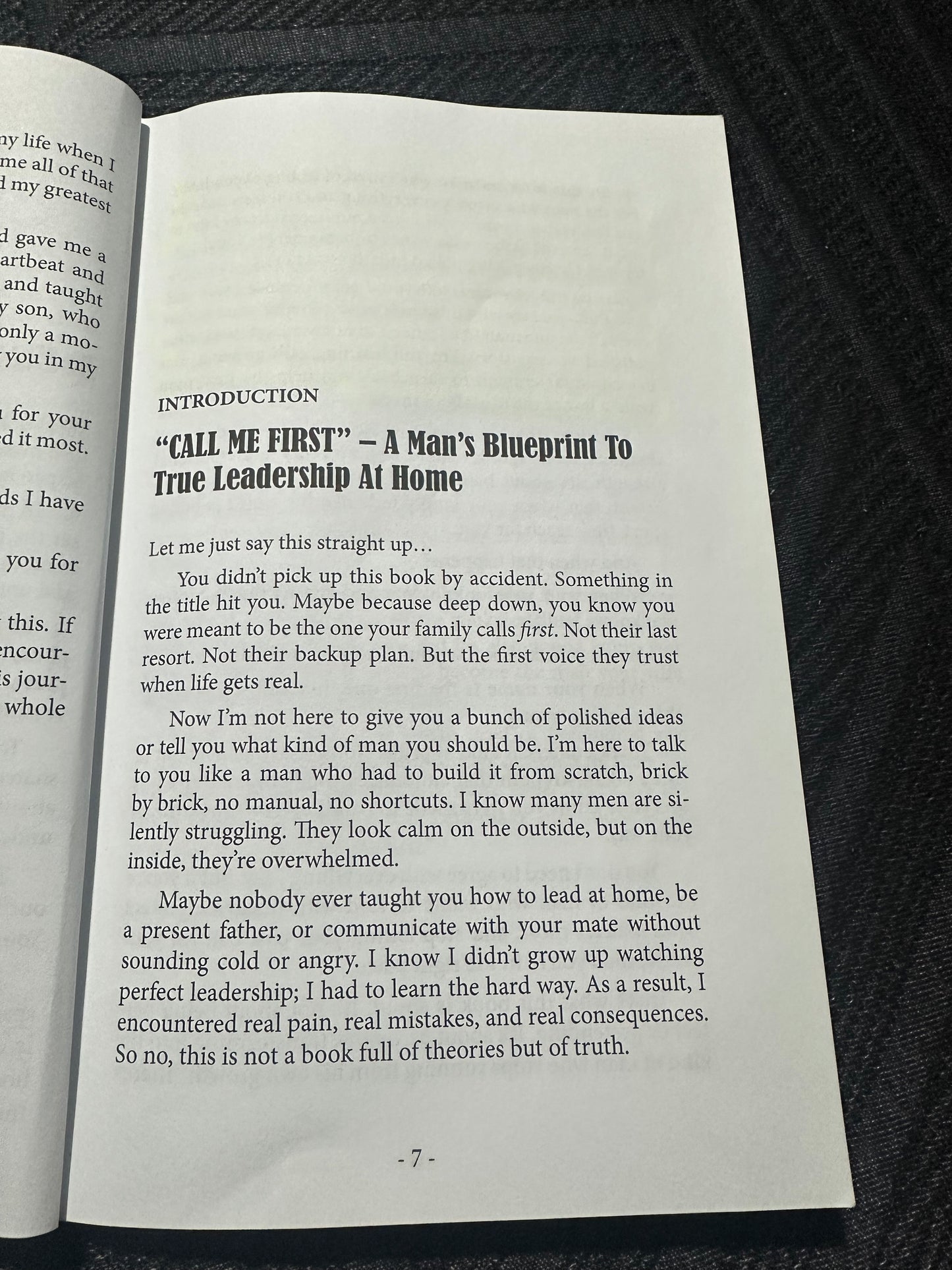 The "call me first"  book A mans blueprint for true leadership at home